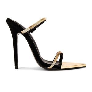 Michael Costello x REVOLVE Gwenn Sandal in Black gold high heels shoes suede 7
